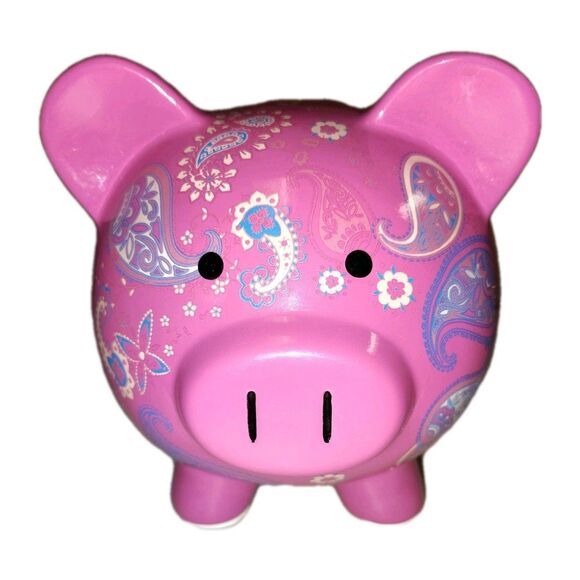 Target Other - Vtg 2009 Large 8" Long Bright Pink Floral Ceramic Piggy Bank Target